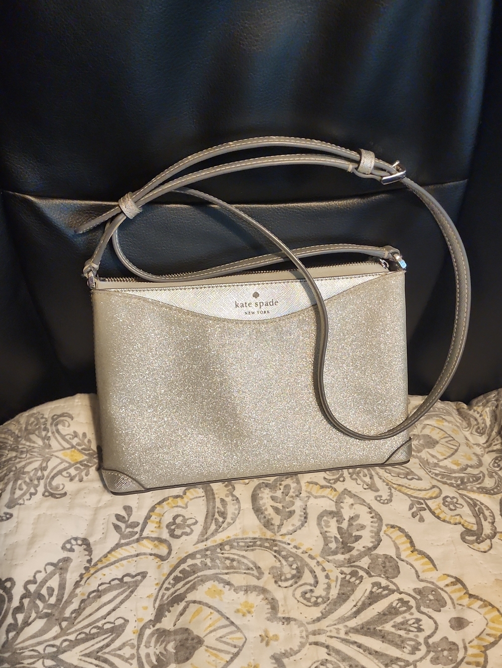 kate spade New York Silver Glitter Crossbody Bag